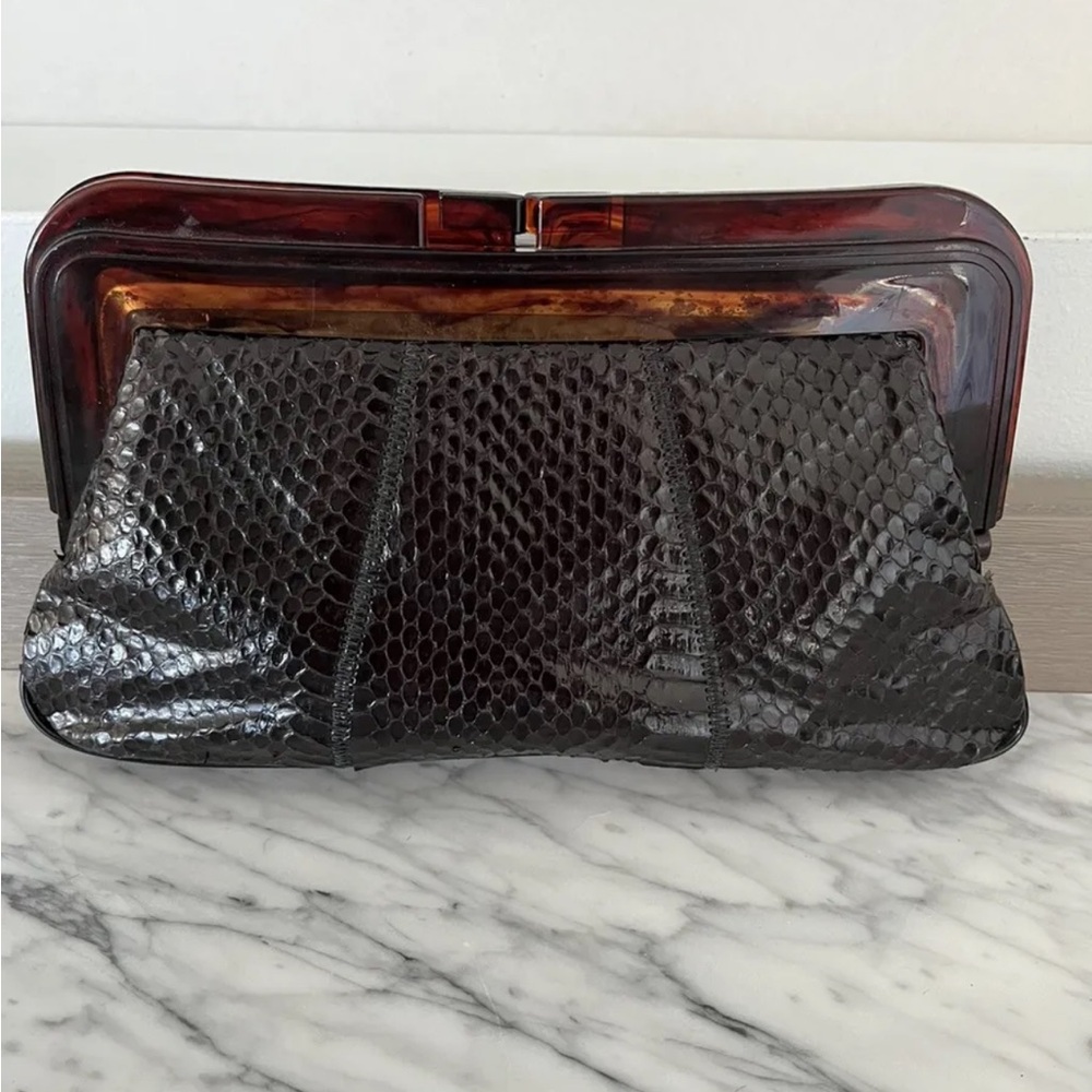 Margolm Python Snakeskin Tortoise Bakelite Clutch… - image 1